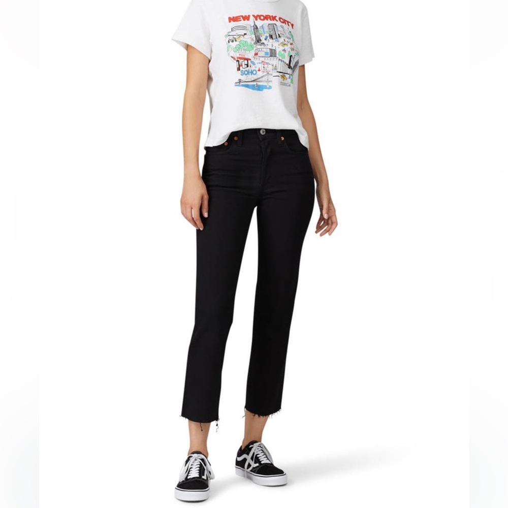 RE/DONE High Rise Stovepipe Jeans size 26 R in Faded Black cropped ankle raw hem